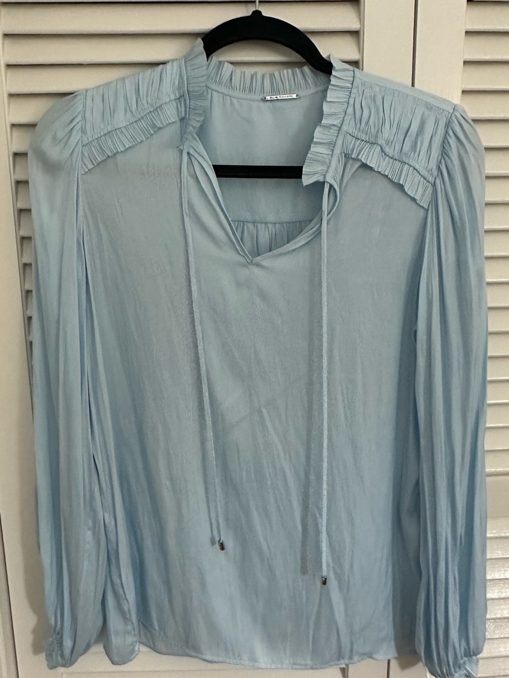 Elie Tahari Light Blue Tie-Neck Ruffle Blouse